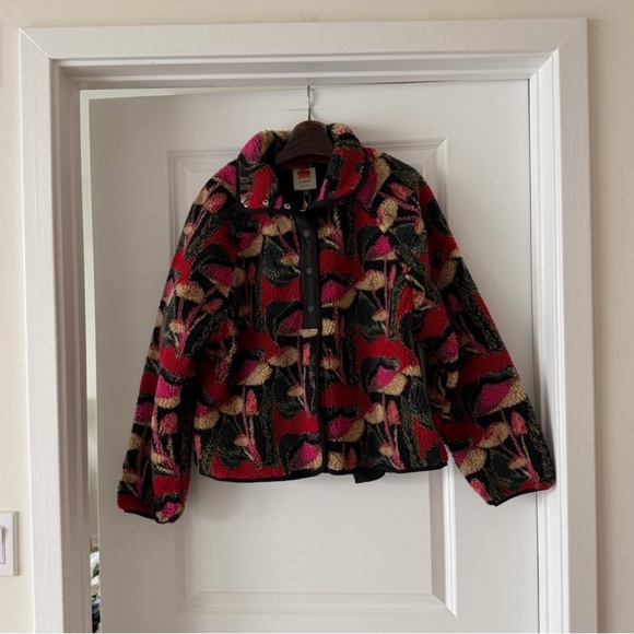 Farm Rio Black Wild Mushrooms Fleece Bomber Jacket - Picture 4 of 9